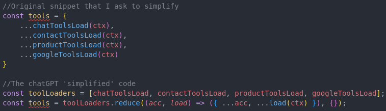 barenko_dev's tweet photo. ChatGPT has your own concept about code legibility https://t.co/Lv3qaW3K7O