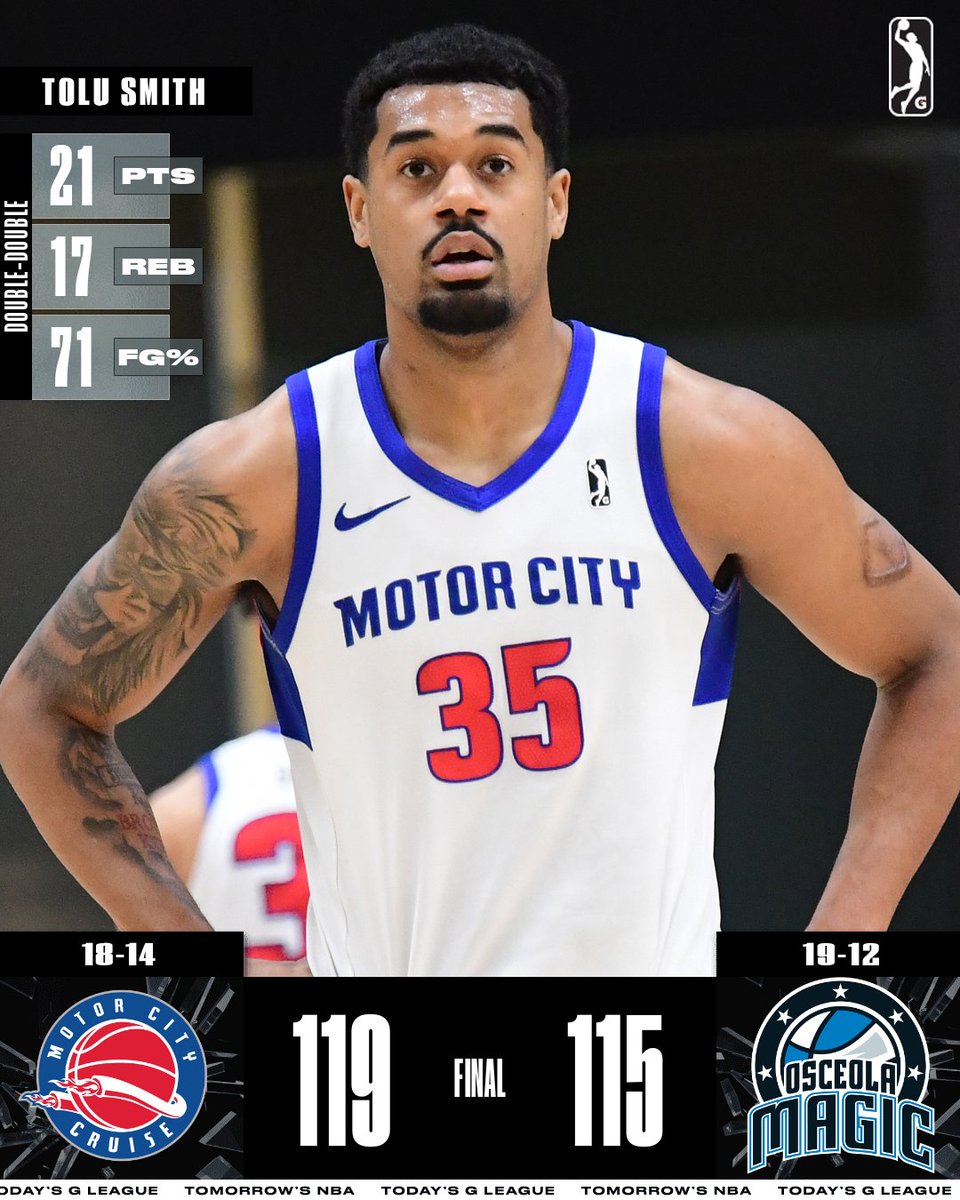 The Pistons’ two-way signees Tolu Smith, Ron Harper Jr., and Daniss Jenkins led the Cruise to a comeback win over the Magic. The Cruise outscored the Magic 39-22 in the fourth quarter to overcome an 18-point deficit.

👊 Harper Jr: 19 PTS, 4 REB, 4 AST
👊 Jenkins: 19 PTS, 9 AST,