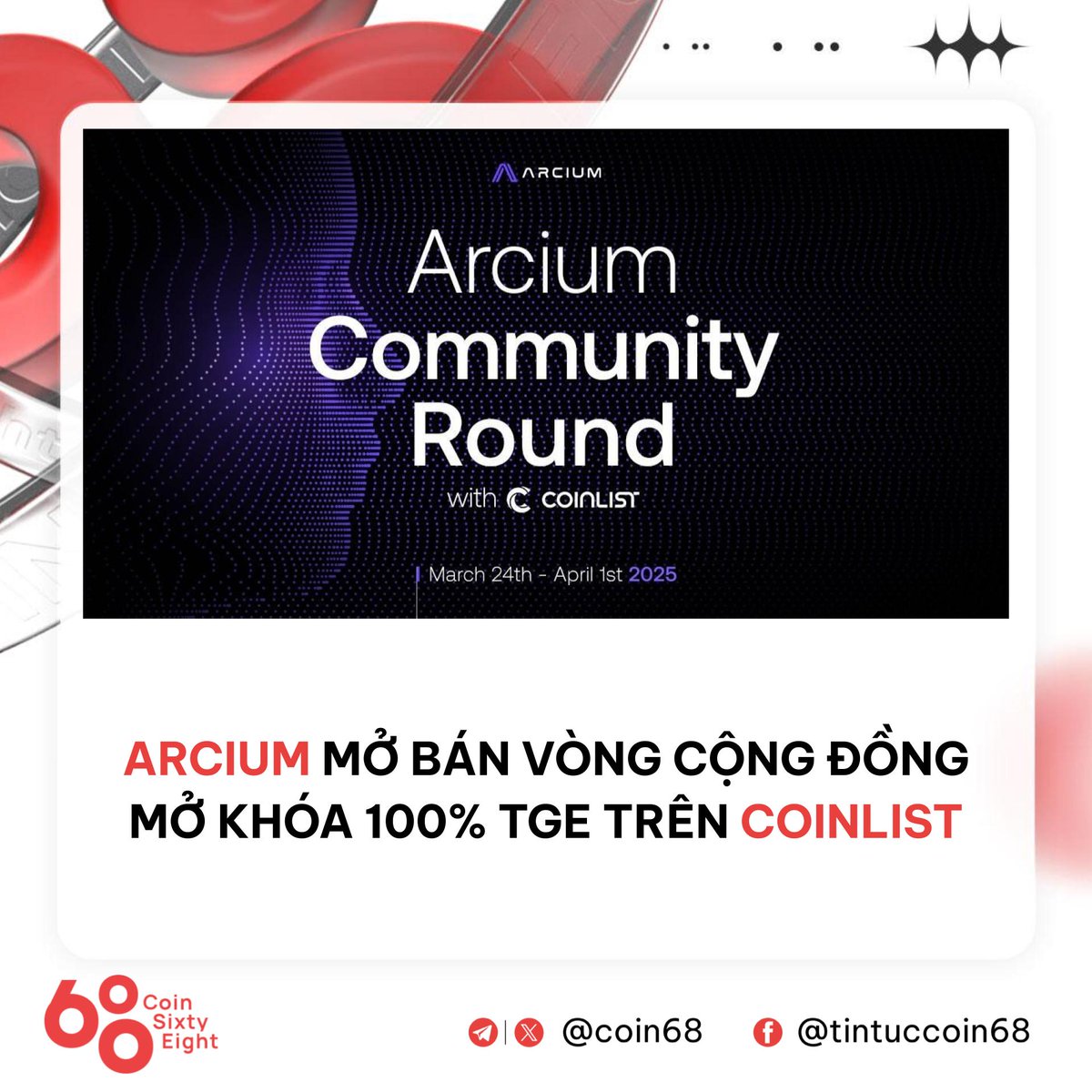 coin68's tweet image. Arcium, dự án trong lĩnh vực điện toán mã hóa, vừa công bố vòng mở bán cộng đồng (Community Round) hợp tác với CoinList.

Chi tiết: coin68.com/arcium-mo-ban-…