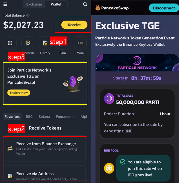Edward__Park's tweet image. 🔸 오늘 있을 바이낸스 월렛 세일 아직도 낯설어서 안했다면? 떠먹여주기

Step by step Binance wallet sale

: 바이낸스 앱에서 Wallet 선택
: Receive 버튼을 눌러 1-2번 옵션 선택
: 보통 1번으로 거래소에서 븐브 뽑아옴
: 이후 스텝3 버튼 Explore Now 클릭

우측 화면으로 넘어가면 오늘 "오후…