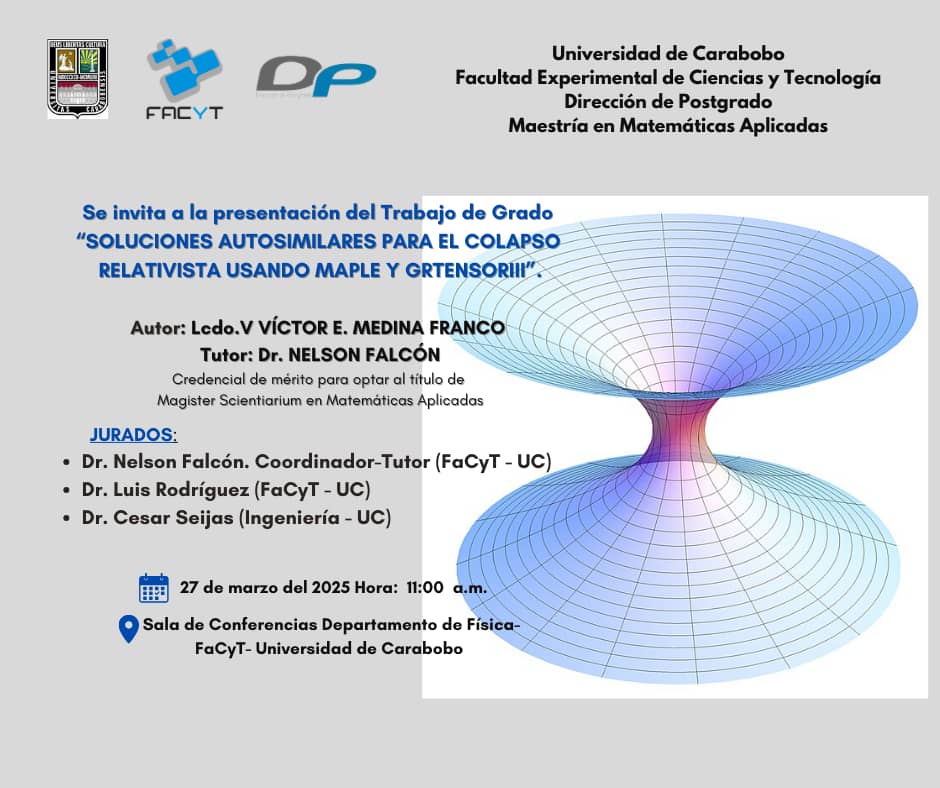 Se invita a la presentación de Trabajo de Grado, para optar al título de Magister Scientarium en Matemáticas Aplicadas.