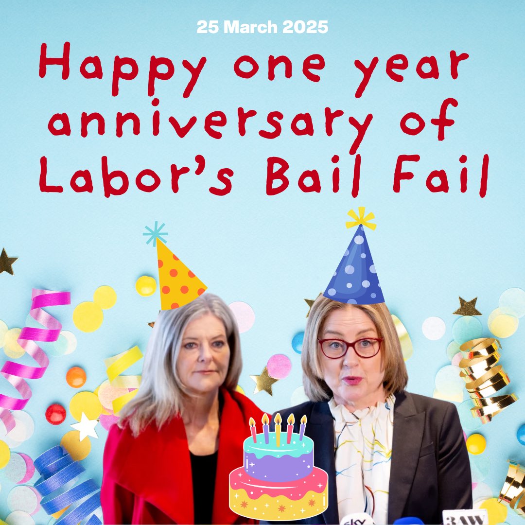 1 year ago today Labor’s new, weakened bail laws started.

Crime in Victoria is now at a 10-year high.

Maybe the Premier can cut the cake with a machete? 🤦‍♂️
