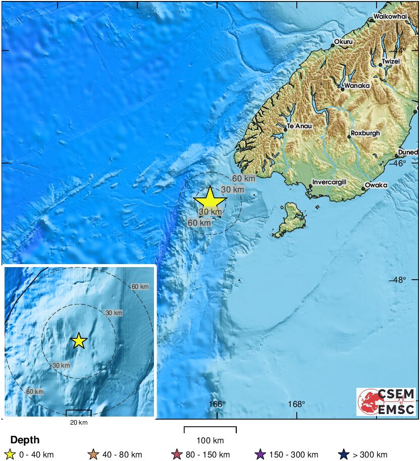 LastQuake's tweet photo. #Earthquake confirmed by seismic data.⚠Preliminary info: M6.9 || 171 km W of #Riverton (New Zealand) || 10 min ago (local time 14:43:12). Follow the thread for the updates👇 https://t.co/klWtbWFnlm