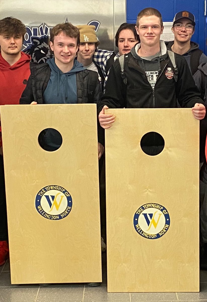 Proud of our Wolverine Construction and Art students who made this customized Corn hole game for the Township of Wellington North!