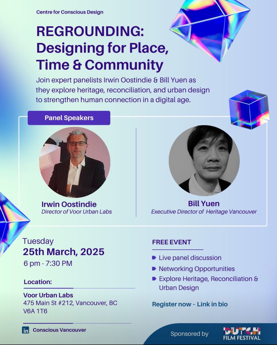 Irwin Oostindie (@dutchphoto) on Twitter photo #Vancouver First Conscious Cities Event
March 25 6pm. Regrounding: Designing for Place, Time & Community.
Join expert panelists Irwin Oostindie <a href="/VoorUrbanLabs/">Voor Urban Labs</a> & Bill Yuen <a href="/HeritageVan/">Heritage Vancouver</a> discuss #heritage #reconciliation #urbandesign Tickets simpli.events/e/ConsciousVan⦠#ccities25 #Vancouver First Conscious Cities Event
March 25 6pm. Regrounding: Designing for Place, Time & Community.
Join expert panelists Irwin Oostindie <a href="/VoorUrbanLabs/">Voor Urban Labs</a> & Bill Yuen <a href="/HeritageVan/">Heritage Vancouver</a> discuss #heritage #reconciliation #urbandesign Tickets simpli.events/e/ConsciousVan⦠#ccities25