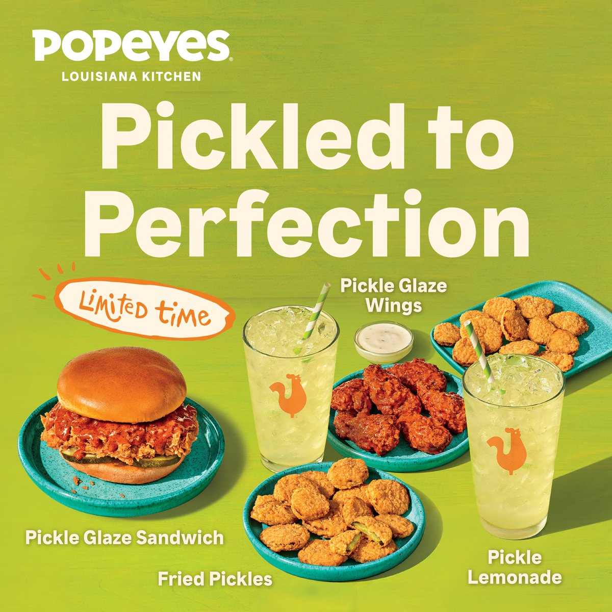 All pickles, all in! 🥒🔥 The Pickle Glaze Sandwich, Pickle Glaze Wings, Fried Pickles and Pickle Lemonade are taking over for a limited time. It’s kind of a big dill! 💥