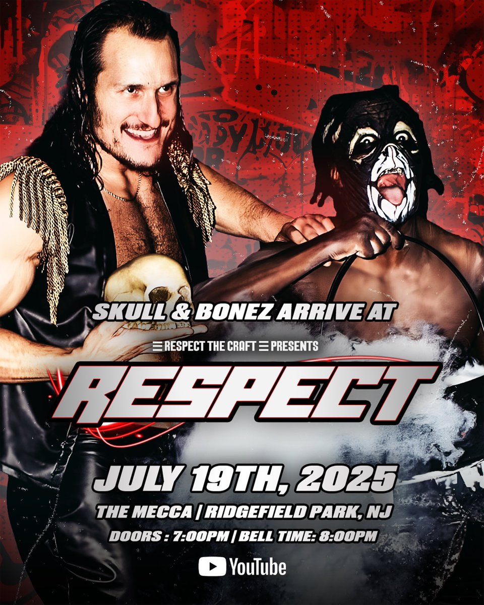 ICYMI 📣📣📣

As announced earlier tonight “Skull &amp; Bonez ” Hamlet Hurtssue &amp; <a href="/voodoogodbonez/">Bonez</a>  will be in action live at Respect The Craft Presents #RESPECT 

🎟️ GET YOUR TICKETS NOW:
( tinyurl.com/RESPECT25 )

Saturday July 19th
106 Bergen Ave
Ridgefield Park, NJ
#RESPECT