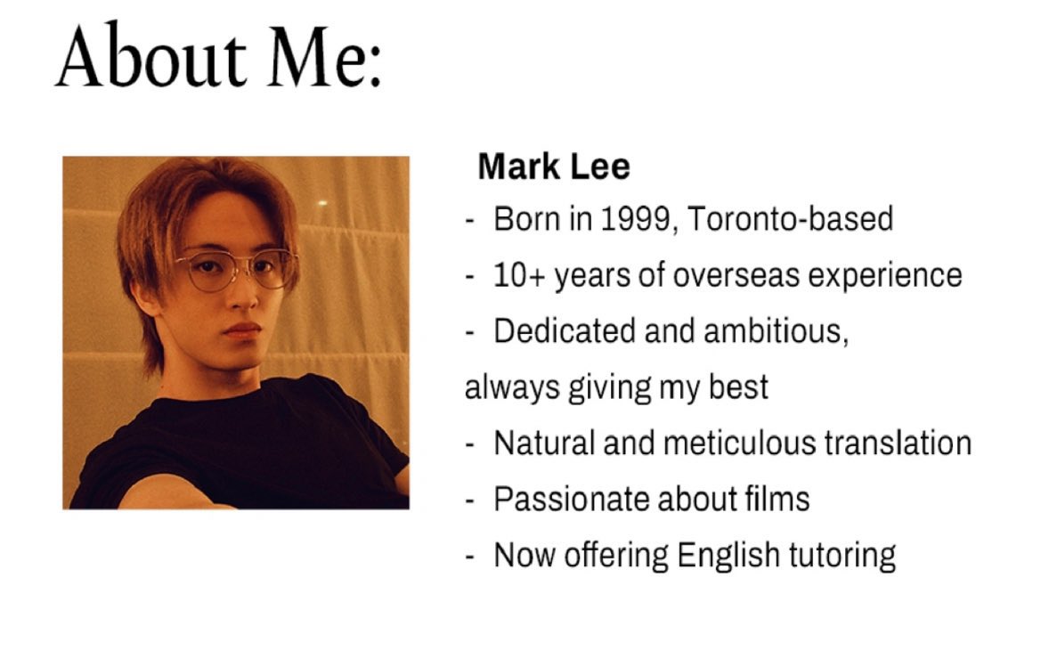 marklopsemangka's tweet photo. postingan mark lee di web daangn (karrot) app jual beli barang second 😭 

About me: 
- lahir 1999, asal Toronto
- 10 tahun lebih berpengalaman di luar negeri (ngerantau) 
- berdedikasi dan ambisius, selalu memberikan yang terbaik
- terjemahan alami dan teliti
- suka tentang film 
 - sekarang lagi menawarkan les bahasa inggris