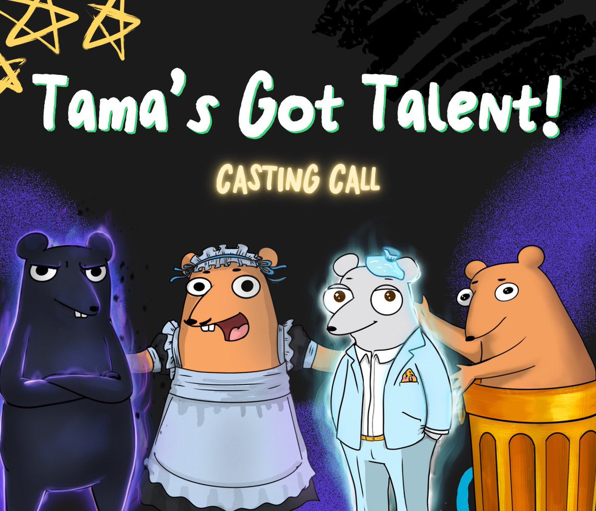 LIVE AUDITIONS ARE OVER

But you still have time to participate in Tama’s Got Talent.

- Post your ticker idea (don’t launch a token)
- Tag <a href="/tamadotmeme/">...</a> and use #TamasGotTalent to enter

You’ve got ‘til tomorrow @ 12:00PM EST!

Prizepool: 1k RON + RONKE &amp; MOKI NFTs