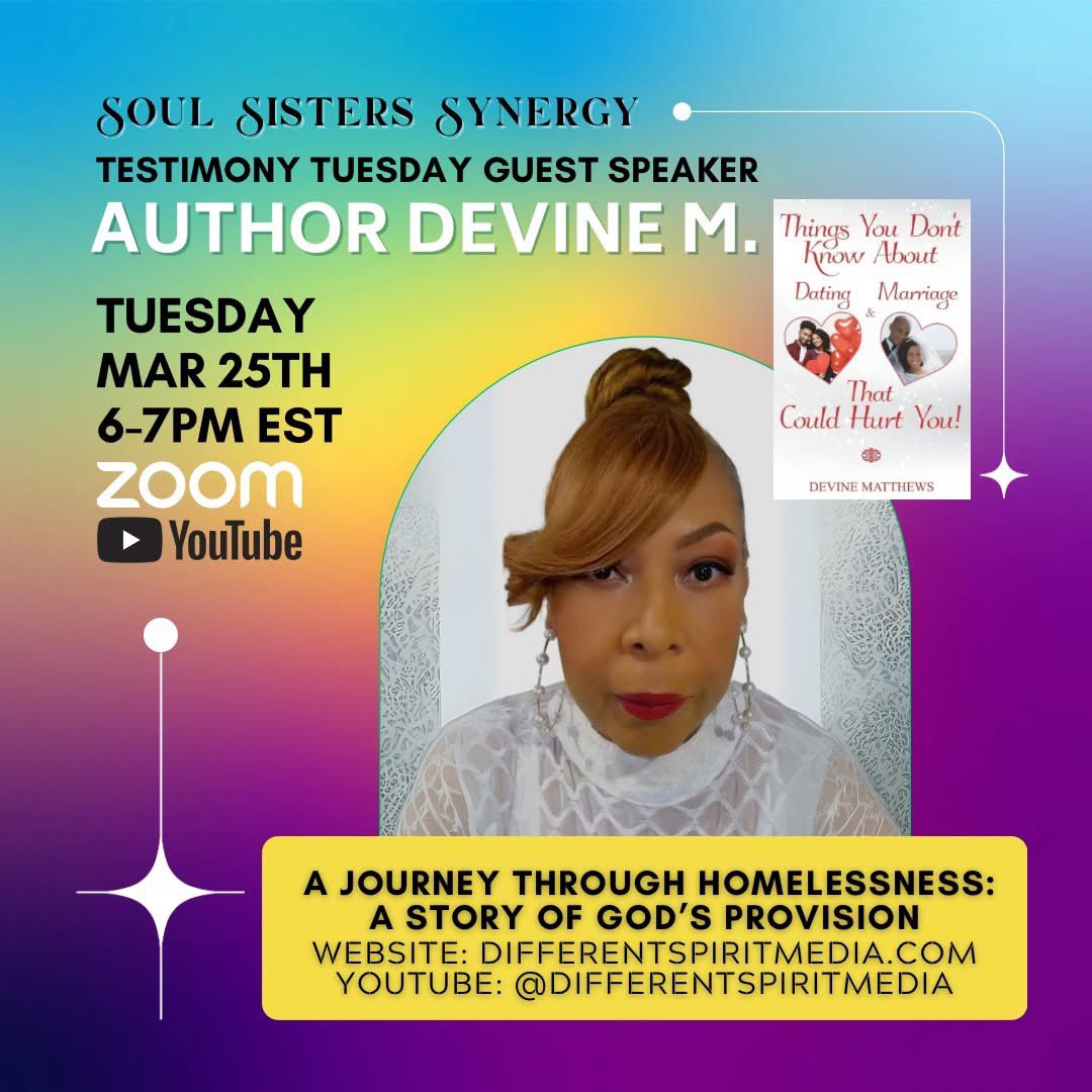 Join us Tues, March 25th, at 6 PM as Devine M shares her journey from homelessness to hope, showing God’s perfect timing. Don’t miss this powerful night of faith and inspiration! 

Ladies!! DM for event link 💗🙌🏽💗

#speaker #FaithJourney #sisters