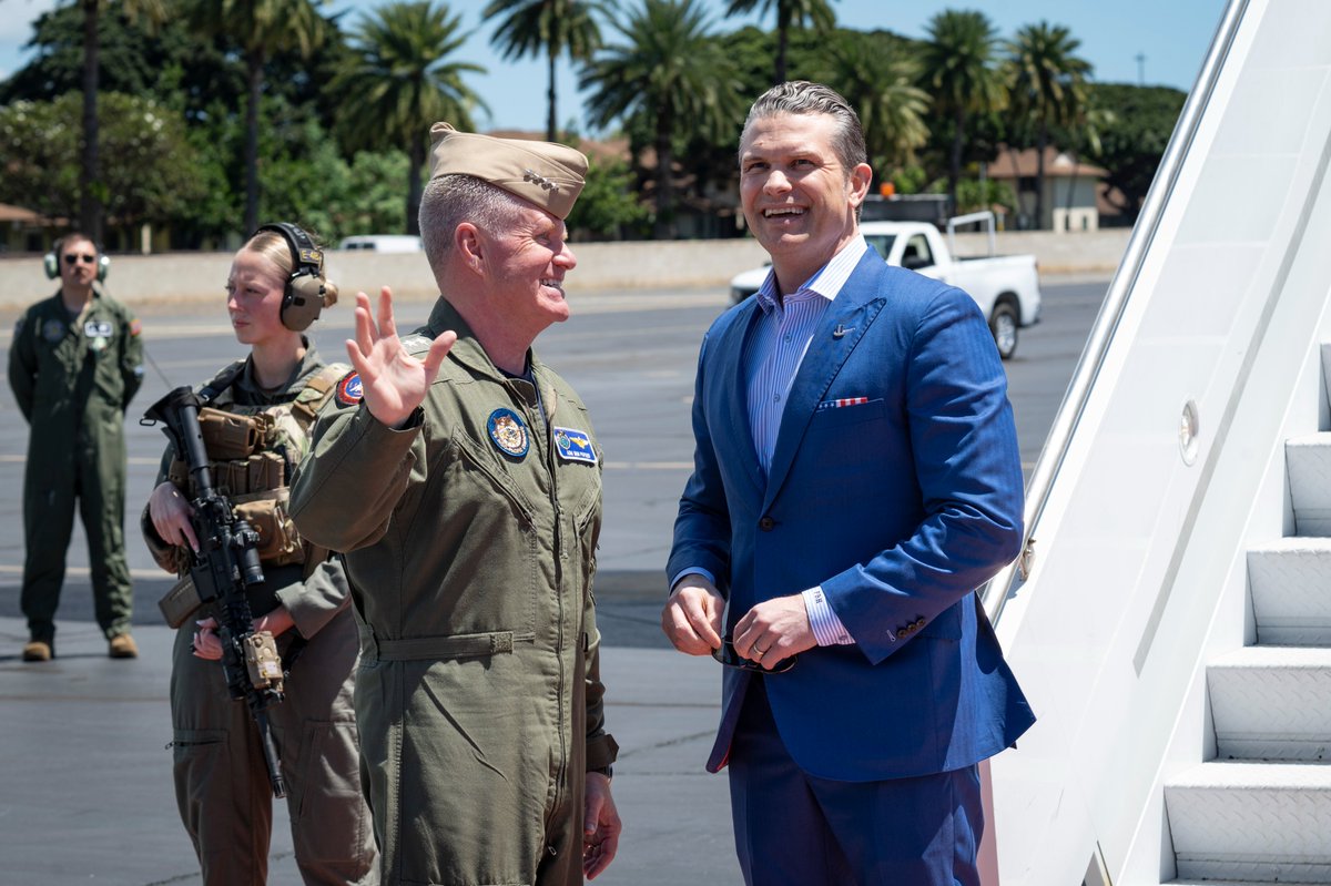 INDOPACOM's tweet image. @SecDef Pete Hegseth arrives at #USINDOPACOM, commencing a trip focused on strong #alliances and #partnerships in the region. Every #Warfighter in the #IndoPacific is #ReadyNow.