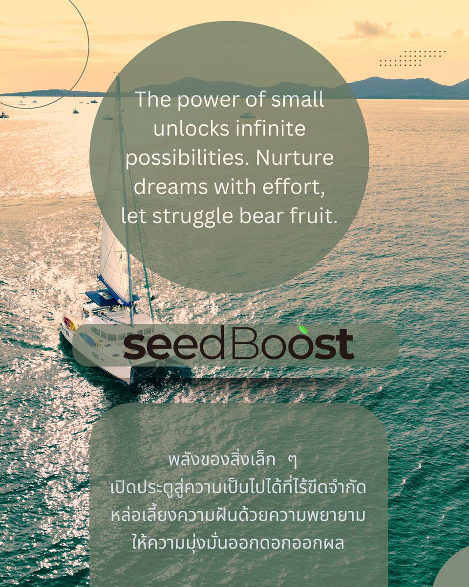 SeedBoost_EN's tweet photo. Small steps unlock infinite possibilities. Nurture dreams with effort, let struggles bear fruit.

พลังของสิ่งเล็ก ๆ เปิดประตูสู่ความเป็นไปได้ที่ไร้ขีดจำกัด หล่อเลี้ยงความฝันด้วยความพยายาม ให้ความมุ่งมั่นออกดอกออกผล

#seedboost  #โอกาส #การลงทุน  #การบริหารความมั่งคั่ง https://t.co/HVtFQ82xFO