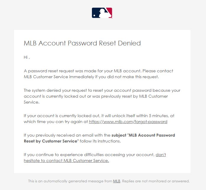 BACowett's tweet photo. @MLBFanSupport MLB dot com and the MLB won't let me log in, and hasn't let me for months. The website gives me a blank page with no prompt, and the app tells me there's an authentication error. If I try to reset my password, it blocks the request https://t.co/1W6fIR88wk