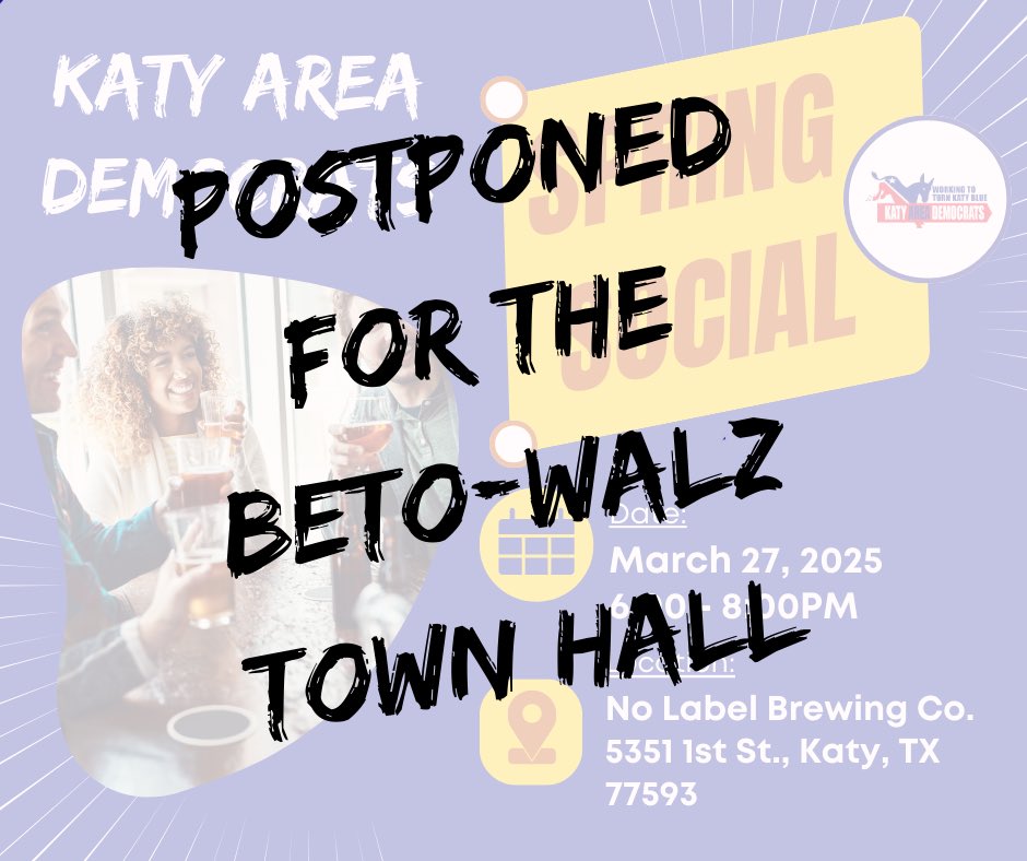 Hey, y'all!

In light of the Beto-Walz town hall on Thursday, we will be postponing our Spring Social! Please sign up at the following link: mobilize.us/poweredxpeople…