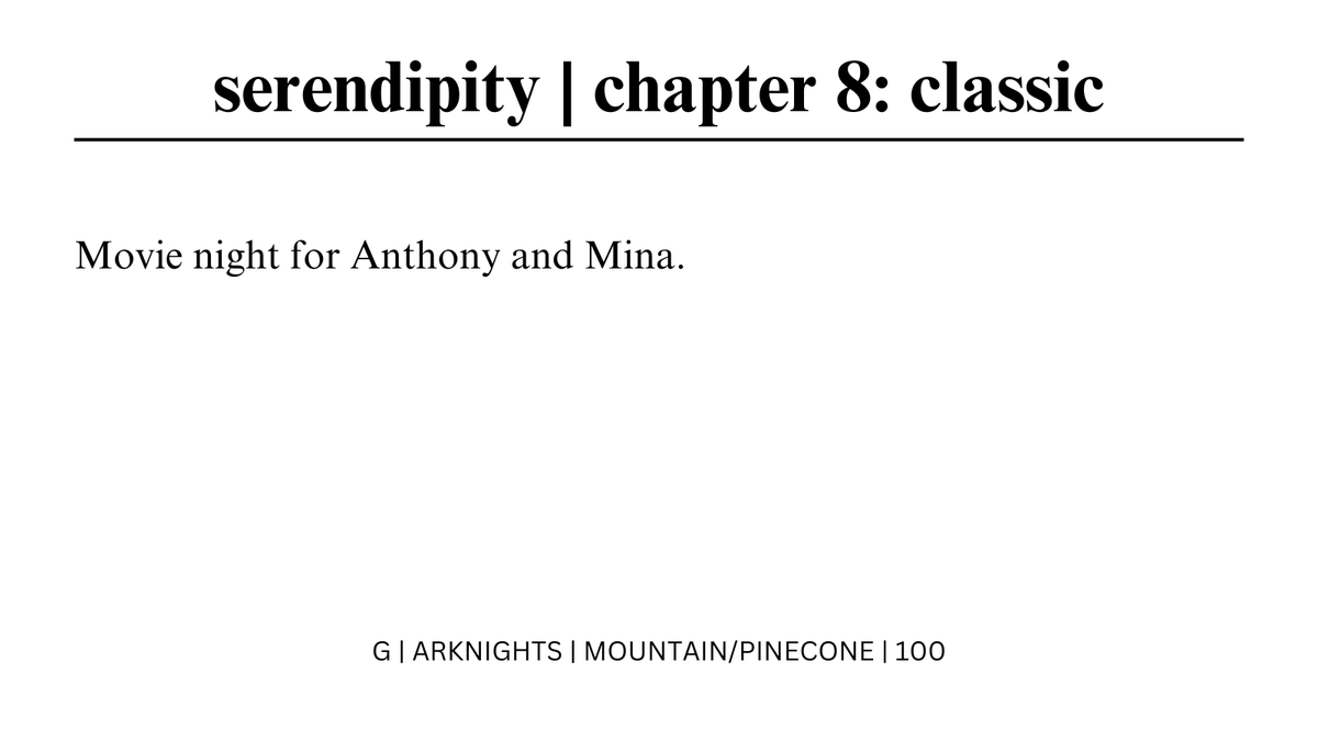 rozeves's tweet photo. serendipity; chapter 8: classic 
— rated g   
— arknights          
— mountain/pinecone      
— 100 words    
— true love is finding that special someone who will commiserate with you about a movie you both hate

https://t.co/FQVJcyCqTp https://t.co/Tij3xmwupL
