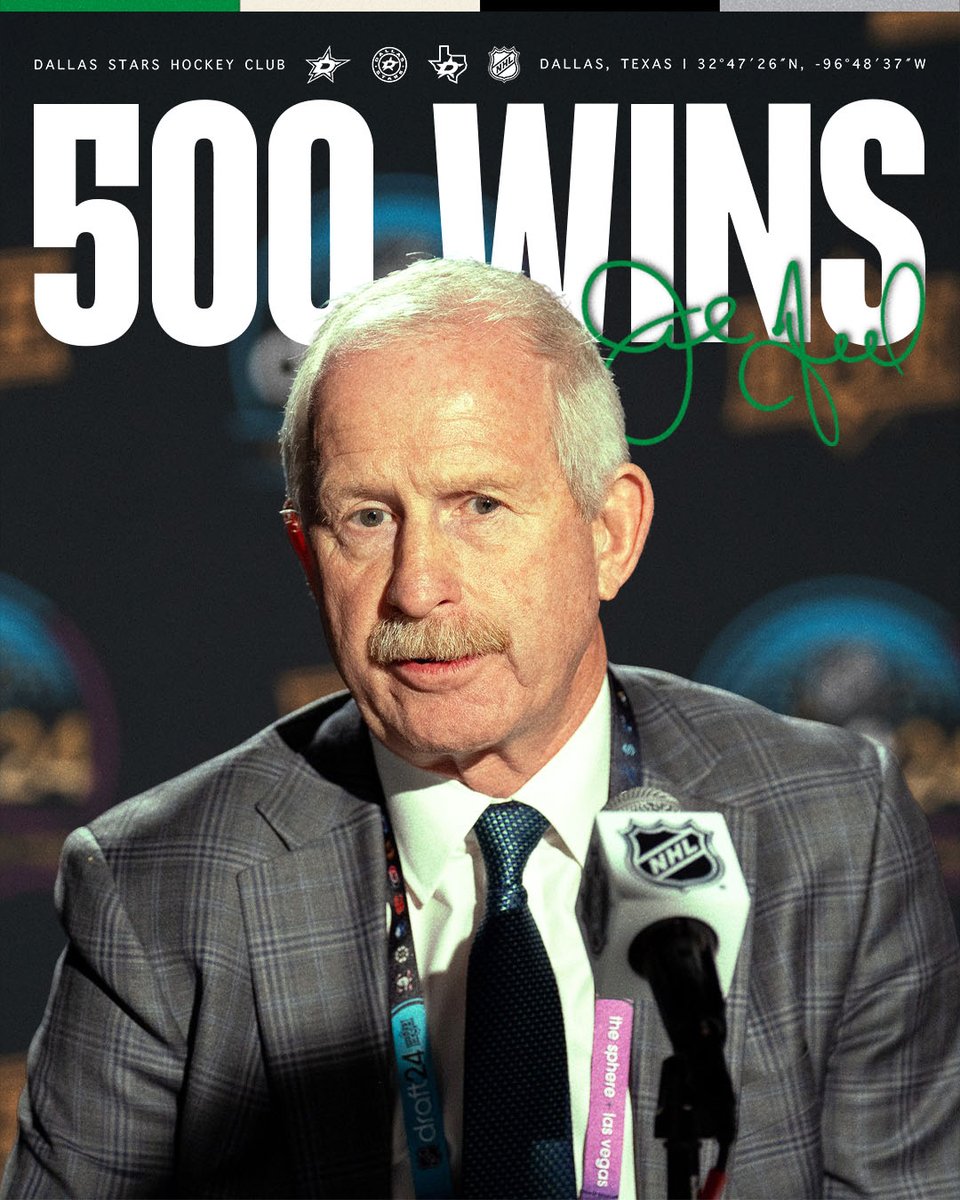 DallasStars's tweet photo. The first GM in Stars franchise history to reach the 500-Win Milestone. 🐐

Congratulations to General Manager Jim Nill on an incredible feat! 👏 https://t.co/Xyr5wn5Ys2