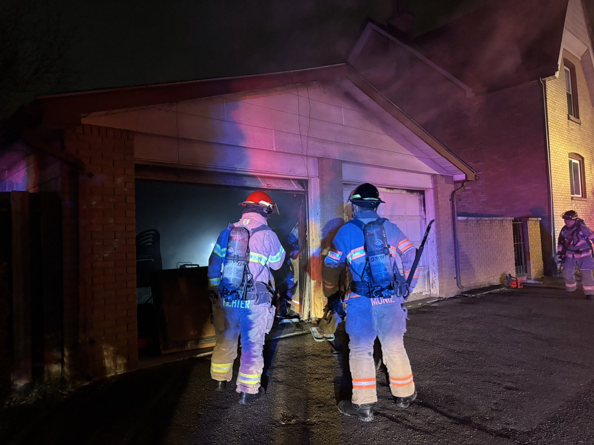 Fire crews make quick work of a garage fire on Egerton. Two dogs were rescued, primary secondary search complete all clear, ventilation progress. #ldnont ^cs