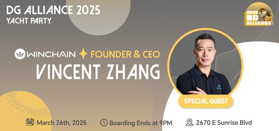 WinchainGroup's tweet photo. 🚀💎 Winchain Group Powers Up as a Diamond Sponsor! 🌊🚤

Big news! #WINCHAIN  is bringing its innovative energy to the DGAlliance Yacht Party as a proud Diamond Sponsor! ⚡ With a reputation for revolutionizing the mining industry, WINCHAIN is ready to make waves in a new way! 🌟

🎉 We’re thrilled to have Vincent Zhang, Founder & CEO of Winchain Group, join us for this exciting event! Get ready for a night filled with great conversations, unforgettable moments, and plenty of industry insights! 🌟

🗓 DG Alliance 2025 Yacht Party 📅 Date: Wednesday, March 26, 2025 ⏰ Boarding Time: 8:00 PM - 8:30 PM EDT 🚢 Departure Time: 9:00 PM 📍 Location: 2670 E Sunrise Blvd, Fort Lauderdale, Florida

Set sail for an unforgettable night aboard a luxury yacht! 🌊✨ Connect, celebrate, and enjoy the vibrant vibes as we mix mining, drinks, and endless fun! 🍹💬 The best of both worlds—on deck and at sea! 🌟

Don't miss this one-of-a-kind opportunity to network with industry leaders and take part in a truly legendary evening! ⛵️ Let’s make memories!

#WINCHAINGroup #DGAlliance2025 #YachtParty #BlockchainInnovation #MiningExcellence #FortLauderdale2025