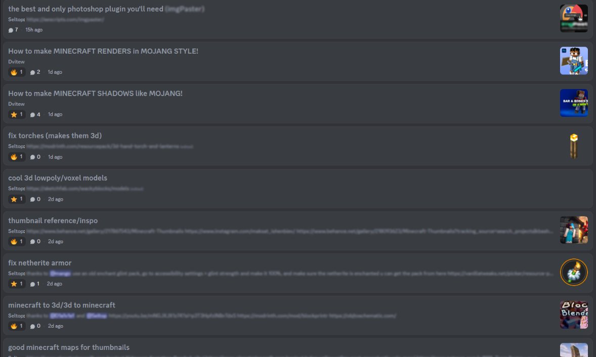 just some of the posts on our new server exclusive to top Minecraft designers.
if you think you are good enough, apply here:
discord.gg/3h5MGhHG