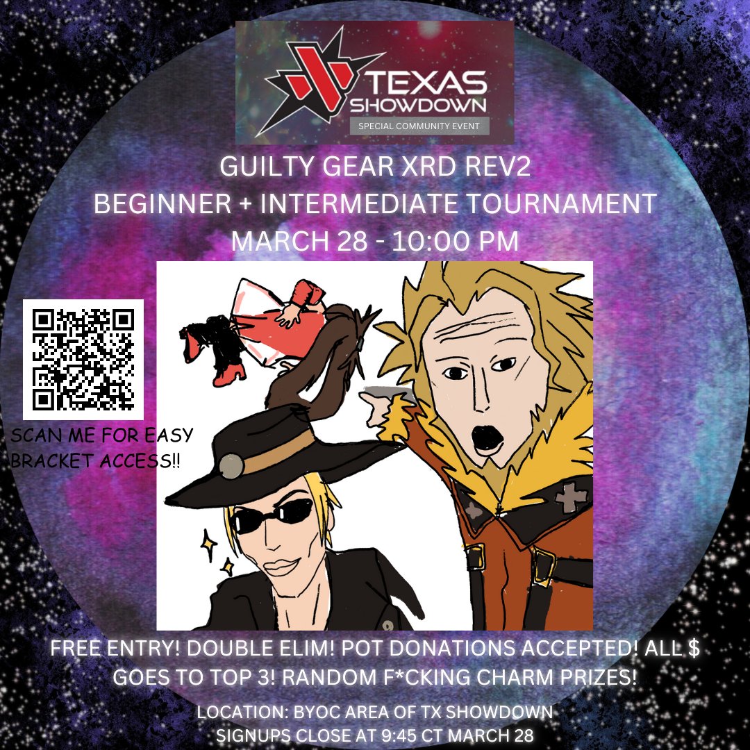 Akaistring's tweet photo. TEXAS SHOWDOWN GAMERS!
Come join us in celebrating community and good ass Guilty Gear this Friday at the Texas Showdown venue in the BYOC room!! https://t.co/MjorGvN7b7 https://t.co/cXsnzhyY4w