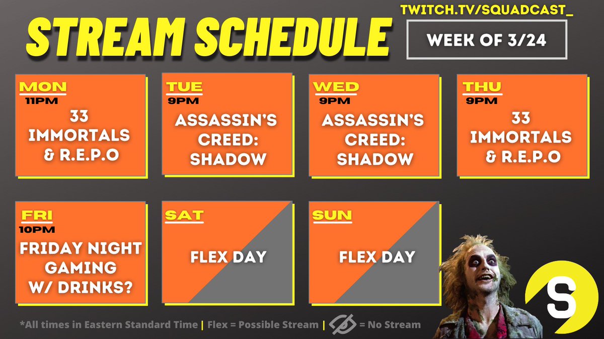 _SquadCast's tweet image. Squadcast’s Stream Schedule week of 3/24 🔥🔥🔥

Late night Repo?? 😳