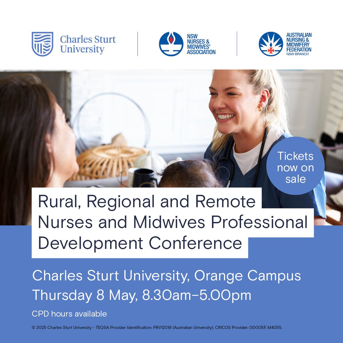 Charles Sturt University (@charlessturtuni) on Twitter photo We’re working to address the urgent need to attract and retain nurses and midwives in rural, regional, and remote areas.
Partnering with the <a href="/nswnma/">NSW Nurses & Midwives</a> together we're delivering a professional development conference in Orange, May 8. 👇
For more 🔗go.csu.edu.au/4hCVORF We’re working to address the urgent need to attract and retain nurses and midwives in rural, regional, and remote areas.
Partnering with the <a href="/nswnma/">NSW Nurses & Midwives</a> together we're delivering a professional development conference in Orange, May 8. 👇
For more 🔗go.csu.edu.au/4hCVORF
