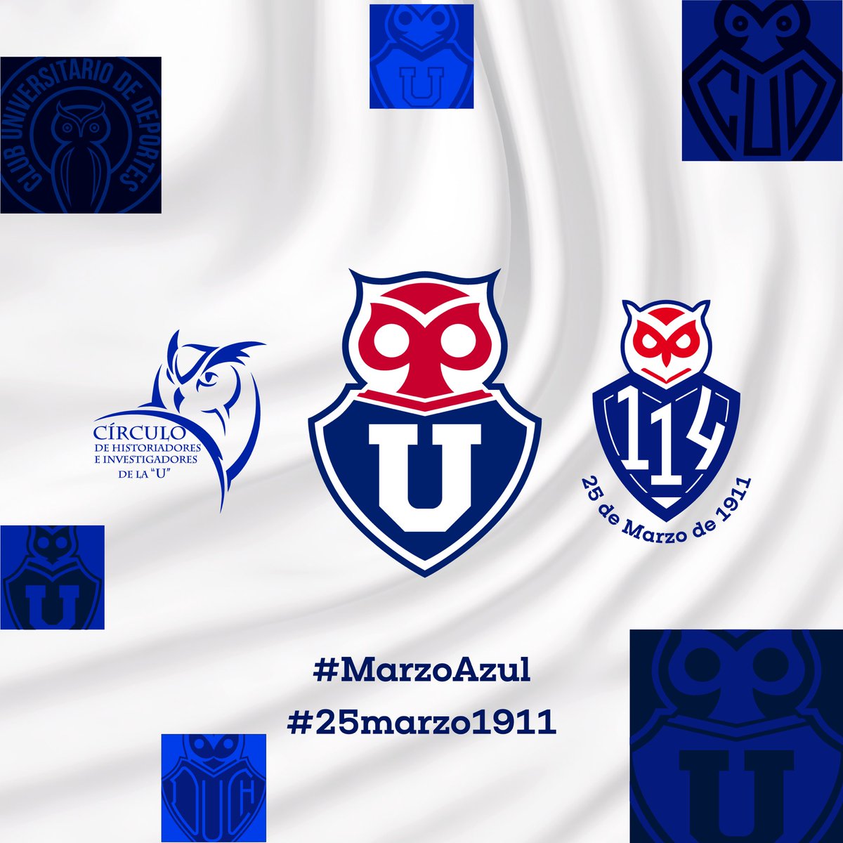 Felices #114AñosdeLaU. En este nuevo aniversario del Club Universidad de Chile, saludamos a todos los seguidores y fanáticos de la “U” junto con homenajear a quienes fundaron esta institución, el 25 de marzo de 1911.