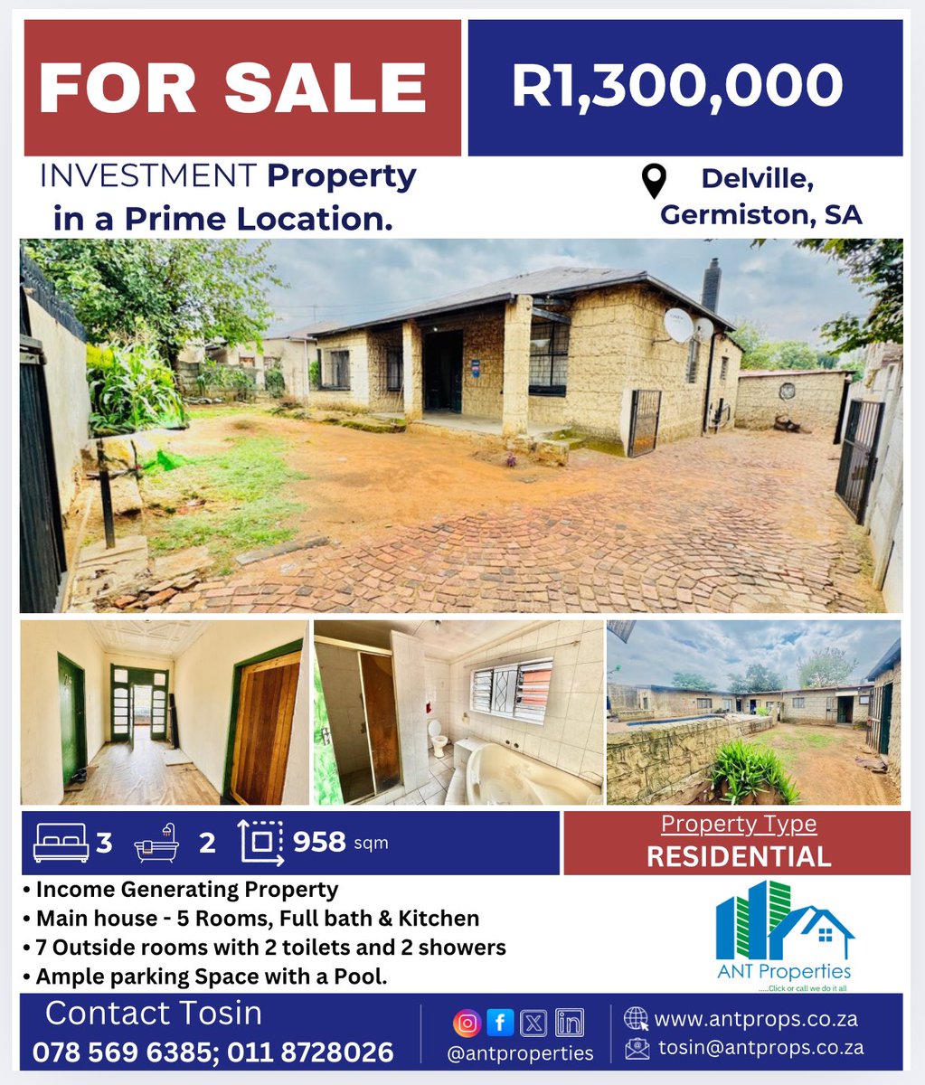 antproperties's tweet image. Call, Text, or DM
Let’s Talk About Your Options!
We are your Real Estate Solution. 
Let us help you find the perfect home or that investment property

+27 11 872-8026
akin@antprop.co.za
antprops.co.za

Like, comment, and follow @antproperties for more amazing listings!