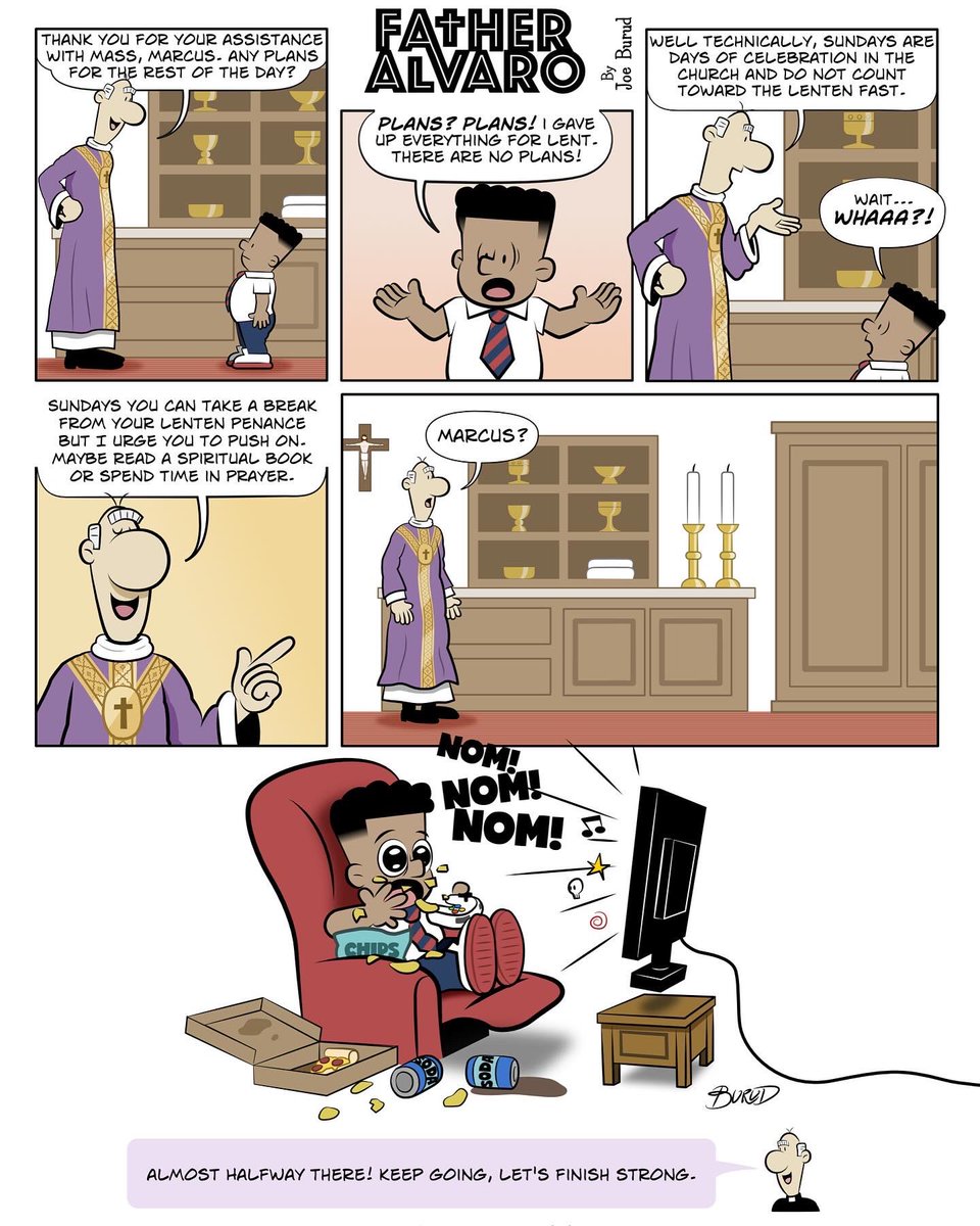 FrAlvaroComics's tweet photo. Sundays during Lent 
#Catholic #catholicartoons #catholichumor #Lent #CatholicComics #Comics #webcomics #Catholicism https://t.co/IAb80xWlTb