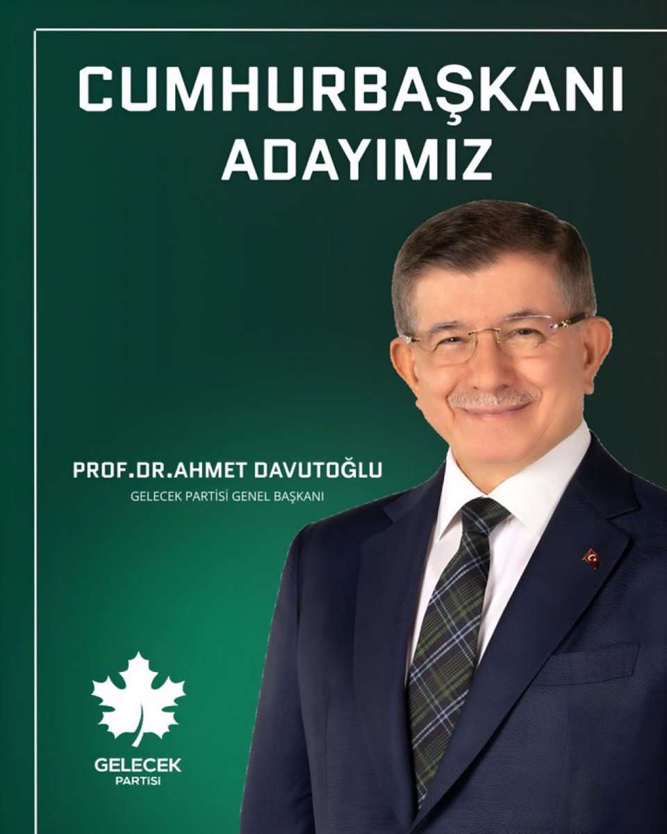 Davutoglu2028's tweet photo. Cumhurbaşkanı adayımız:
@Ahmet_Davutoglu 

Türkiye’nin geleceğini inşa edecek, adaletin, özgürlüğün ve refahın teminatı olacak bir lider! İlkelerimizden taviz vermeden, cesaretle ve kararlılıkla yola devam ediyoruz.

Bu kutlu yolda biz varız, Ahmet Davutoğlu var, Gelecek var! https://t.co/KVTRf5qSd3