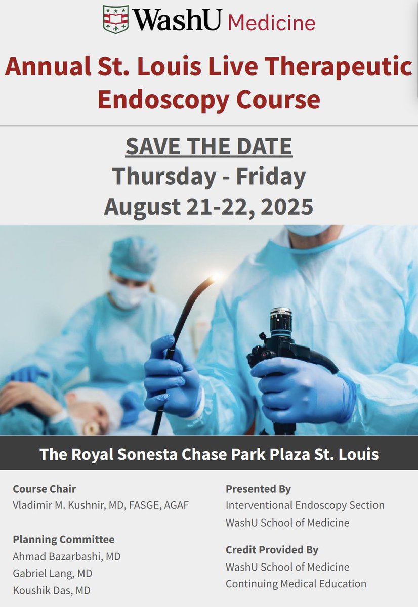 WashU Medicine Division of Gastroenterology (@washumedgastro) on Twitter photo SAVE THE DATE for our annual WashU Therapeutic Endoscopy and Fellows Course. August 21s and 22nd here at <a href="/washumedicine/">WashU Medicine</a>. Travel grants available for fellows to cover airfare and accommodation. Full details including faculty lineup to follow! <a href="/ArvindRenga/">Arvind Rengarajan, MD</a> <a href="/TrieuMD/">Judy Trieu, MD, MPH</a> <a href="/VMKGIMD/">Vladimir Kushnir</a> SAVE THE DATE for our annual WashU Therapeutic Endoscopy and Fellows Course. August 21s and 22nd here at <a href="/washumedicine/">WashU Medicine</a>. Travel grants available for fellows to cover airfare and accommodation. Full details including faculty lineup to follow! <a href="/ArvindRenga/">Arvind Rengarajan, MD</a> <a href="/TrieuMD/">Judy Trieu, MD, MPH</a> <a href="/VMKGIMD/">Vladimir Kushnir</a>