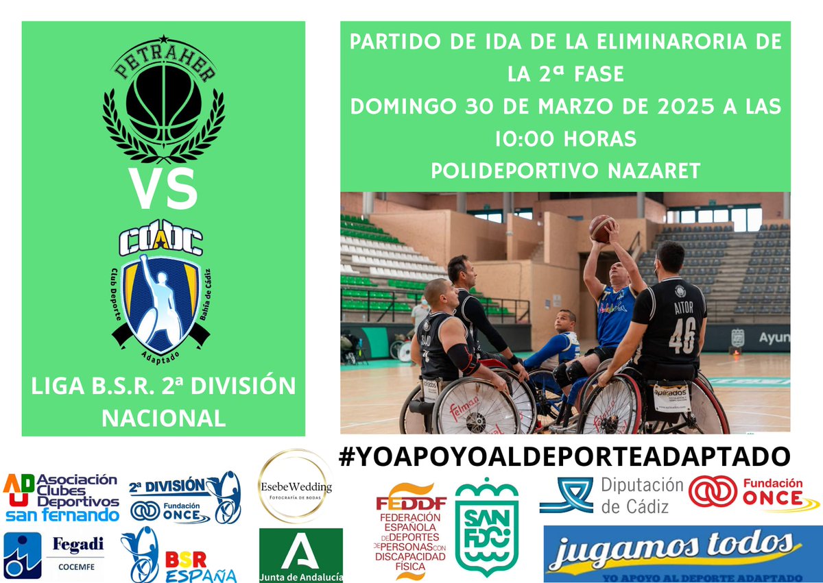 D.A. Bahía de Cádiz (@dabcadiz) on Twitter photo PARTIDO DE IDA ELIMINATORIA SEGUNDA FASE: MIARCO PETRAHER VS <a href="/DABCadiz/">D.A. Bahía de Cádiz</a>
📆Domingo 30 de marzo
⏰10:00 horas
🏟️Polideportivo Nazaret de Valencia
…orteadaptadobahiadecadiz.blogspot.com/2025/03/partid…
@AytoSanFernando <a href="/diputacioncadiz/">Diputación de Cádiz</a> <a href="/AndaluciaJunta/">Junta de Andalucía</a> <a href="/FEGADI/">FEGADI Cocemfe</a> <a href="/FEDEDDF/">FEDDF</a> <a href="/BsrEspana/">BSREspaña</a> <a href="/FADDF_/">FADDF</a> PARTIDO DE IDA ELIMINATORIA SEGUNDA FASE: MIARCO PETRAHER VS <a href="/DABCadiz/">D.A. Bahía de Cádiz</a>
📆Domingo 30 de marzo
⏰10:00 horas
🏟️Polideportivo Nazaret de Valencia
…orteadaptadobahiadecadiz.blogspot.com/2025/03/partid…
@AytoSanFernando <a href="/diputacioncadiz/">Diputación de Cádiz</a> <a href="/AndaluciaJunta/">Junta de Andalucía</a> <a href="/FEGADI/">FEGADI Cocemfe</a> <a href="/FEDEDDF/">FEDDF</a> <a href="/BsrEspana/">BSREspaña</a> <a href="/FADDF_/">FADDF</a>