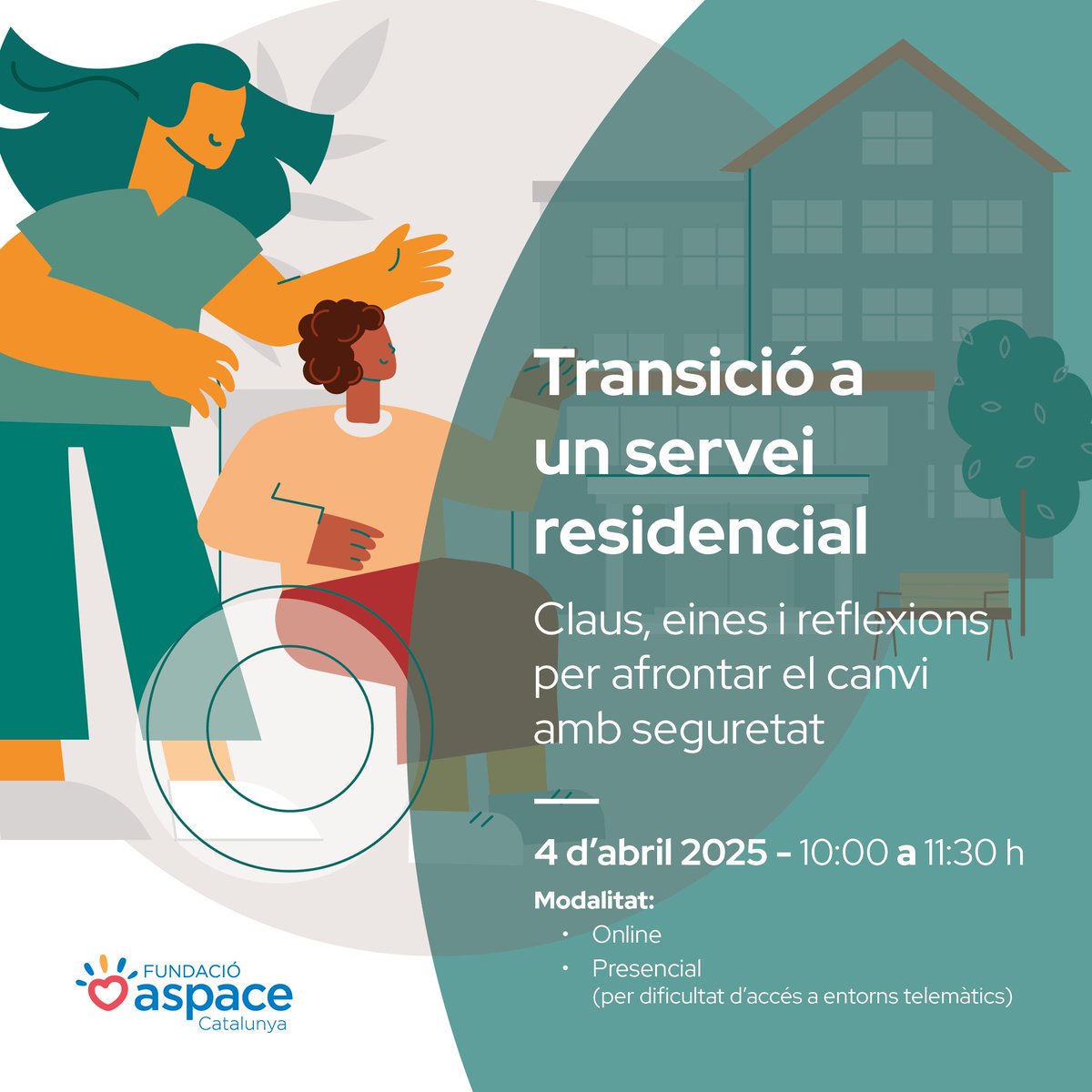 📢 Xerrada: Transició a un servei residencial

📅 Divendres, 4 d’abril del 2025.
⏰ De 10.00 h a 11.30 h
🏢 Modalitat: híbrid.

👉🏻 Inscriu-te ara: aspace.cat/inscripcio-a-l…

#Aspace #SomAspace #ParàlisiCerebral #Neurodesenvolupament #Pluridiscapacitat #xerrada #entornresidencial