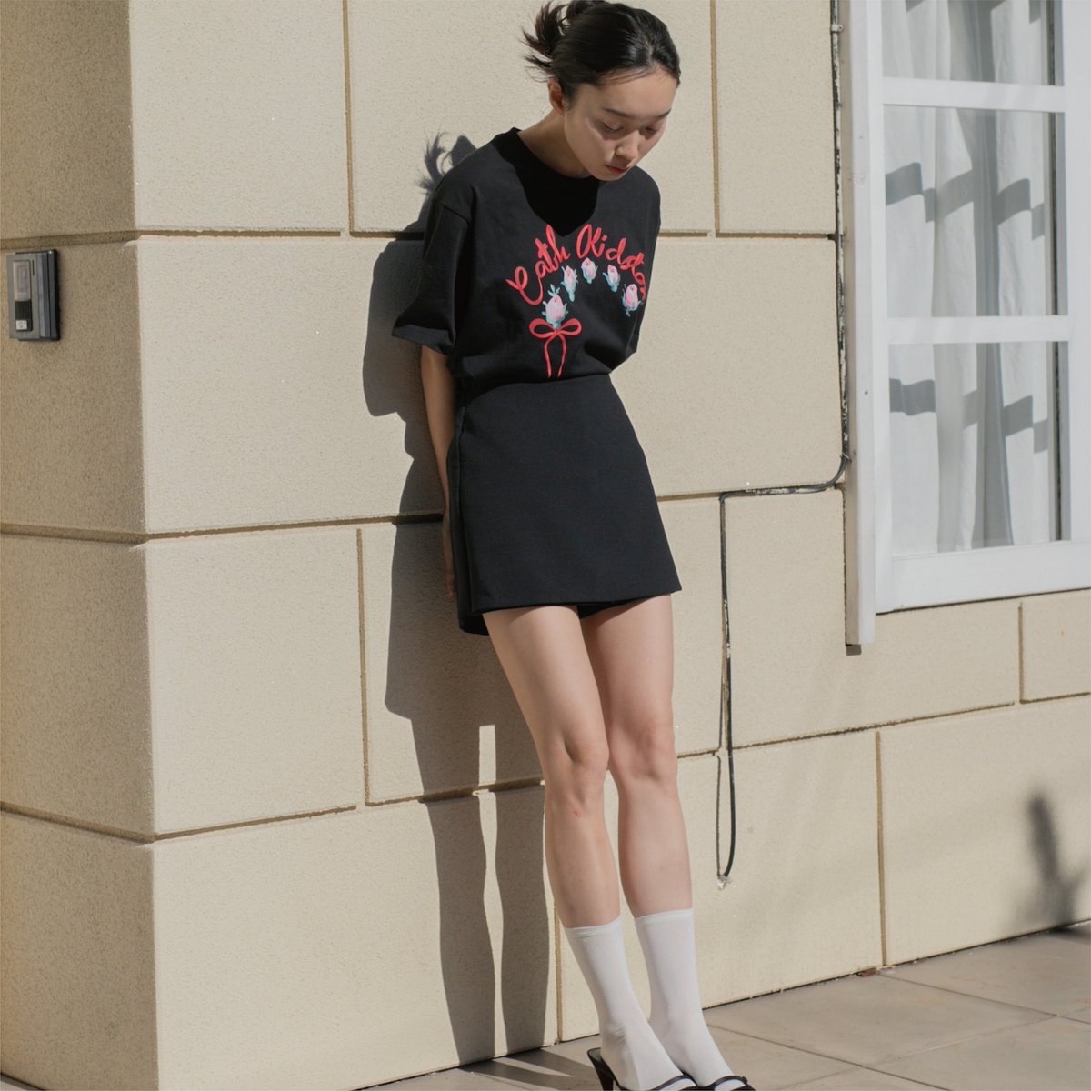 □オーバーサイズTシャツ Ribbon Floal Pink ￥6,600 Color:White