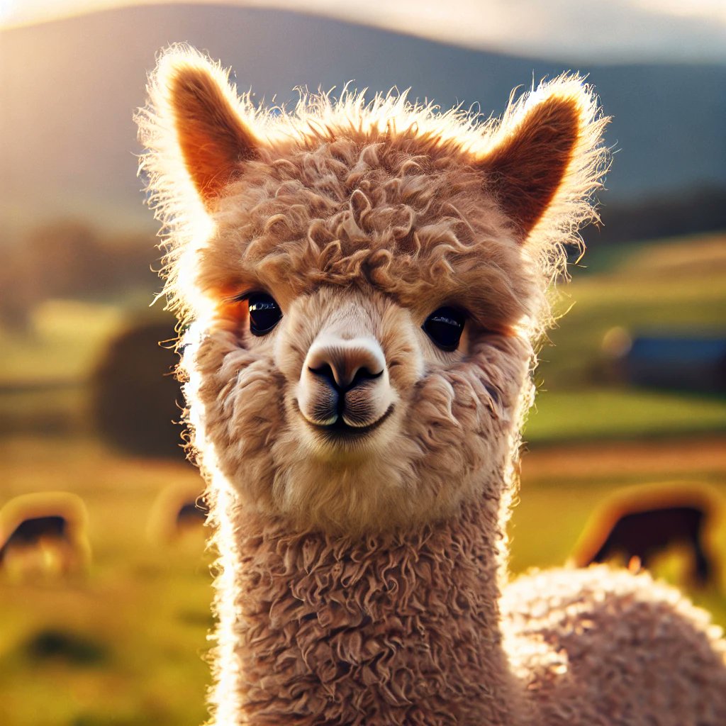 癒しの王様・小動物コレクション：００５  

ふわふわのアルパカの赤ちゃんが
               　　　　カメラに向かって微笑む

　くりっとした瞳の子アルパカが、
　まるで微笑んでいるかのような表情。 
　背景は青空と広がる草原。