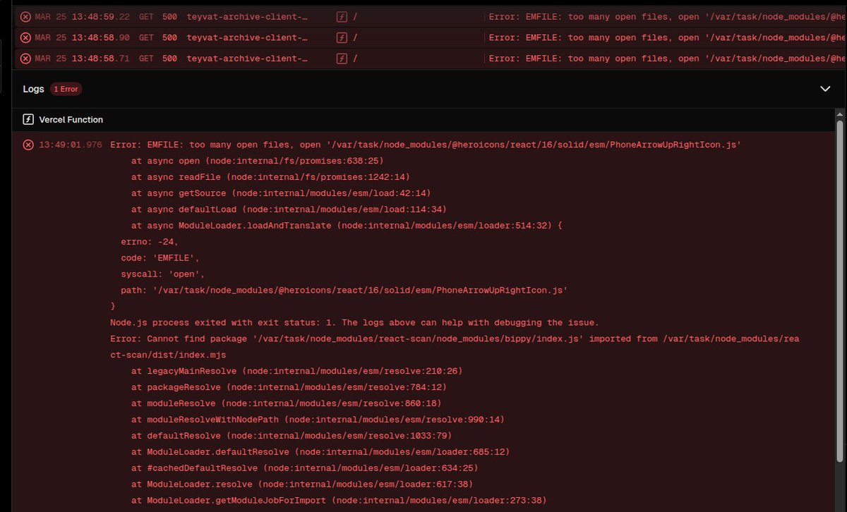 AzuLa9713's tweet image. Trying to deploy an app built with React Router v7 Framework on @vercel and it keeps giving me the following error. Not sure whats going on because another React+Vite app with same icon library is successfully deployed in Vercel.
@leerob Any help?

#vercel #react #reactrouter