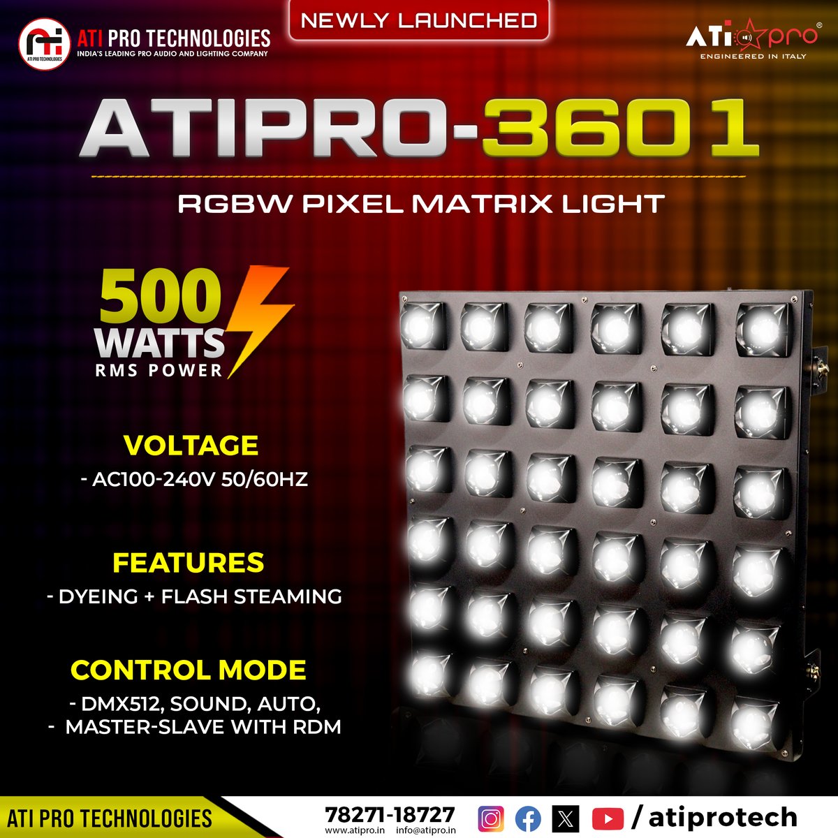 atiprotech's tweet photo. ATI PRO 3601 RGBW PIXEL MATRIX Light

Voltage– AC100-240V 50/60HZ
Power– 500W
Beads-36 15W 4in1 Leds
Control Mode– DMX512/ Sound/ Auto/ Master-Slave With RDM

#atiprotechnologies #3601matrixlight #pixelmatrixlight #bestmatrixlight #prolighting https://t.co/DSMgDEmGGF