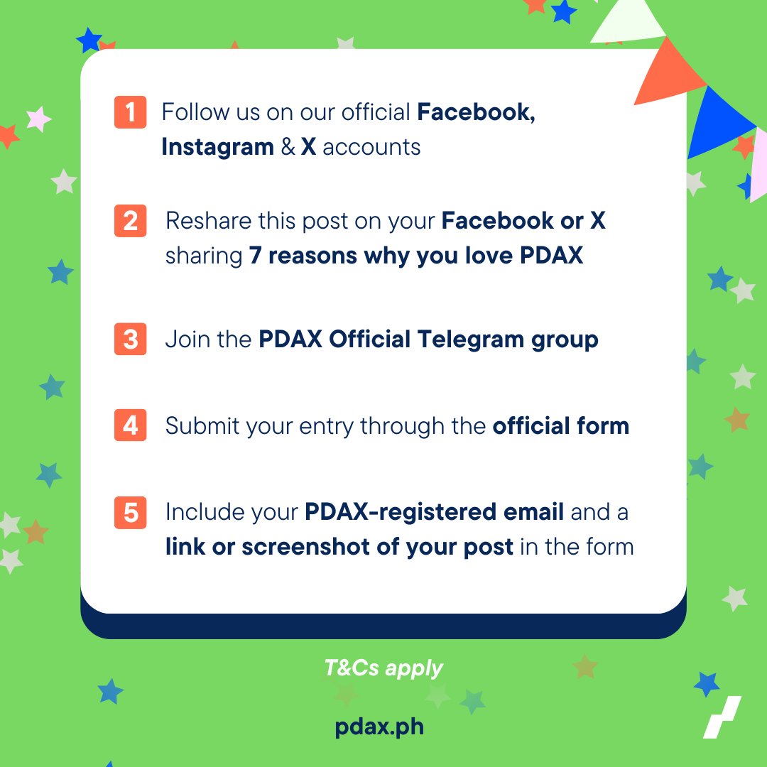 pdaxph's tweet photo. 𝟳 𝗬𝗲𝗮𝗿𝘀, 𝟳 𝗥𝗲𝗮𝘀𝗼𝗻𝘀: 𝗪𝗵𝘆 𝗜 𝗟𝗼𝘃𝗲 𝗣𝗗𝗔𝗫! ♥️

PDAX is celebrating 7 amazing years, and we want to hear from YOU! 🫵

Share why you love PDAX by resharing this post on Facebook or X with your 7 reasons! Tag us and use the hashtag #PDAXTurns7 and get a chance to win PHP 1,000! 🎉

📅 𝗠𝗮𝗿𝗰𝗵 𝟮6 | 𝟳:𝟬𝟬 𝗔𝗠 - 𝟭𝟭:𝟱𝟵 𝗣𝗠

👥 Follow PDAX, reshare, and submit your proof to join!

Let’s celebrate 7 years of #YourNextMoneyMove with PDAX! 🥳
#PDAXTurns7 #CryptoPH