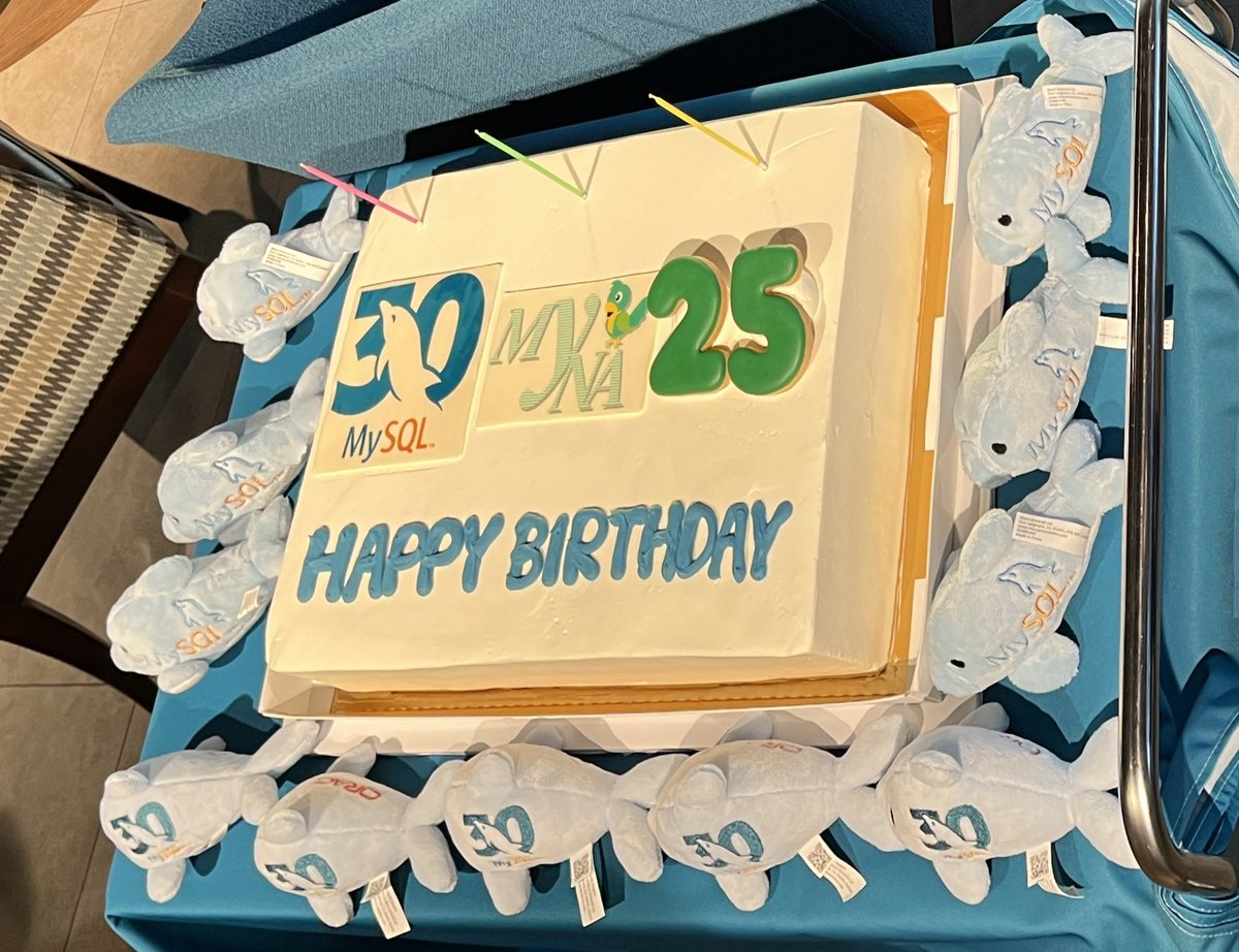 tzkb's tweet image. MySQL30周年&amp;amp;MyNA25周年ケーキ🎂 #mysql_jp