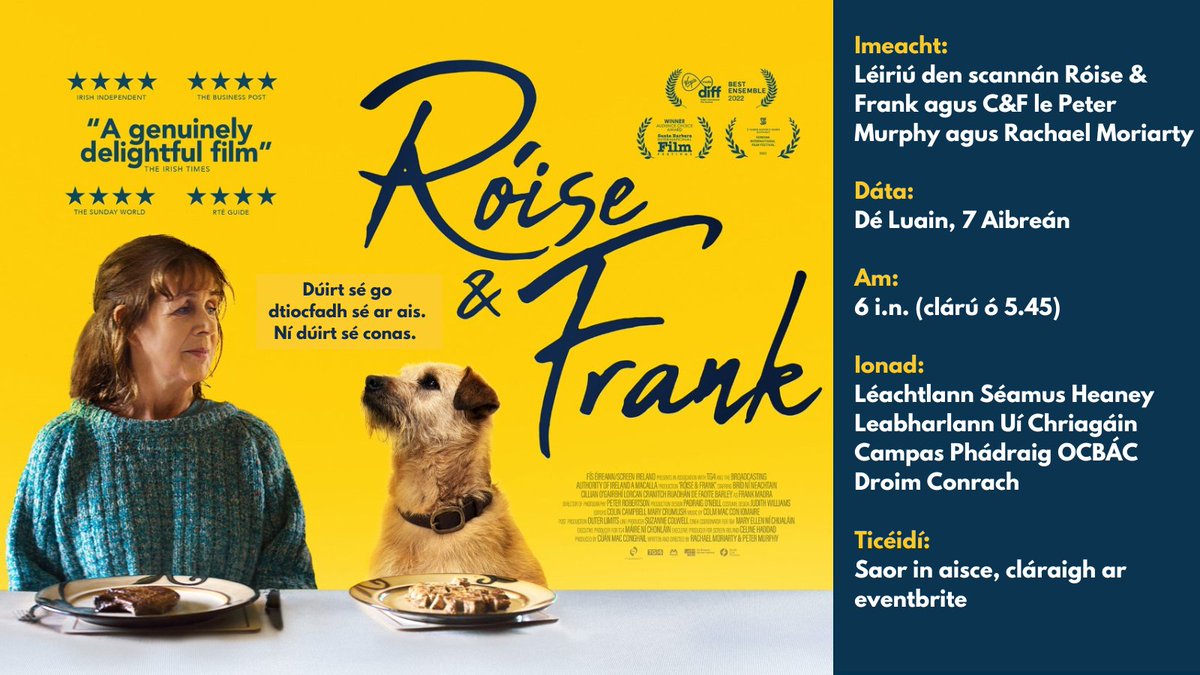 Oifig na Gaeilge DCU (@dcugaeilge) on Twitter photo 📢 An bhfuil an scannán iontach Róise & Frank
<a href="/MacallaTeo/">Macalla Teo</a> feicthe agat fós? Seo do sheans!
Bí linn Dé Luain, 7 Aibreán, 6 i.n. i Leabharlann Uí Chriagáin, Campas Naomh Pádraig
Fáilte roimh chách, sonraí agus clárú anseo:
eventbrite.ie/e/roise-agus-f…
<a href="/DCU/">Dublin City University</a> <a href="/DCULIB/">DCU Library</a> 📢 An bhfuil an scannán iontach Róise & Frank
<a href="/MacallaTeo/">Macalla Teo</a> feicthe agat fós? Seo do sheans!
Bí linn Dé Luain, 7 Aibreán, 6 i.n. i Leabharlann Uí Chriagáin, Campas Naomh Pádraig
Fáilte roimh chách, sonraí agus clárú anseo:
eventbrite.ie/e/roise-agus-f…
<a href="/DCU/">Dublin City University</a> <a href="/DCULIB/">DCU Library</a>