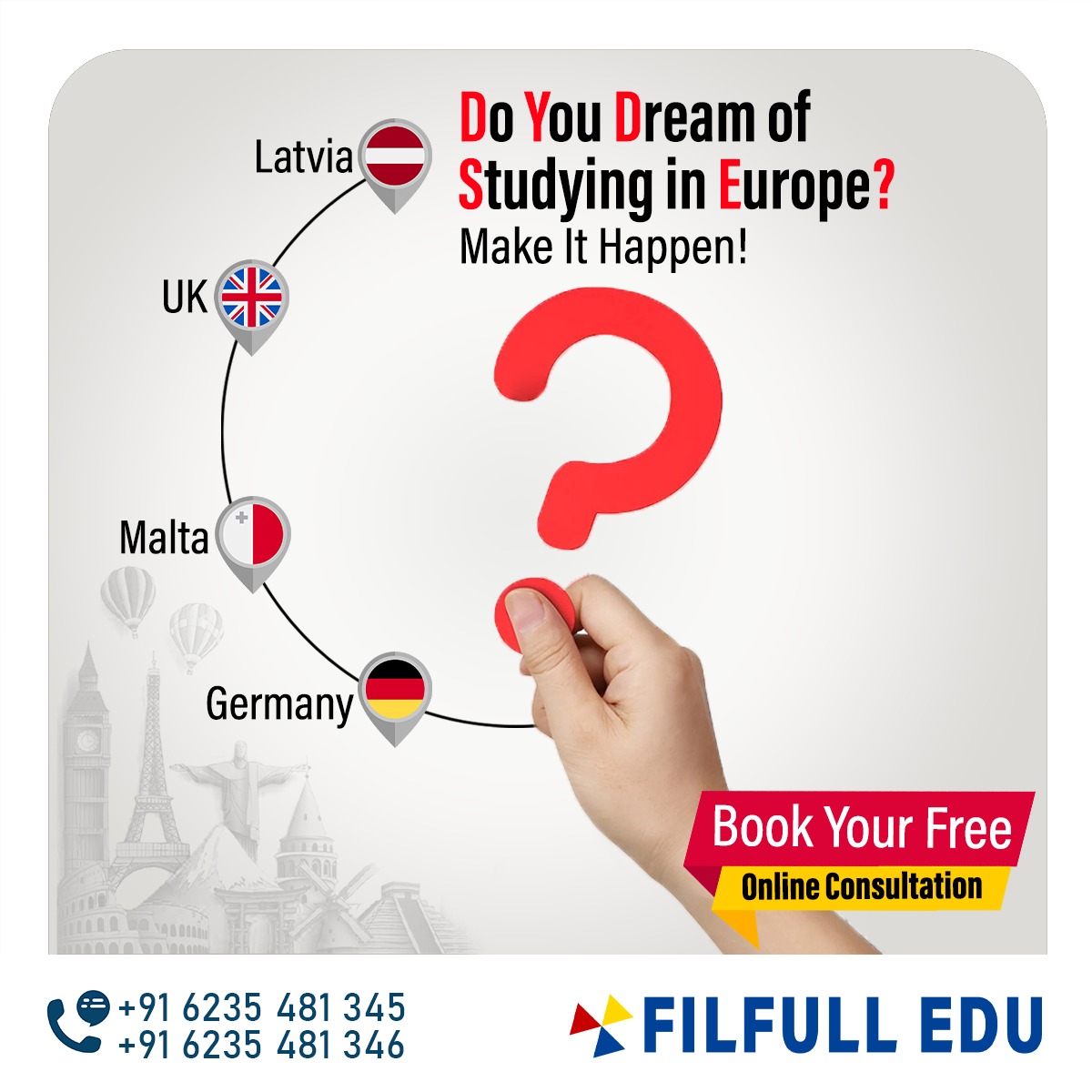 FilfullEdu's tweet photo. Europe is calling! 📞✨ Whether it’s the UK’s academic excellence, Latvia’s affordability, Malta’s island vibes, or Germany’s tech-driven future – there’s a perfect place for you! 🌍💡 
.
.
.
.

#studyineurope #studyingermany #studyinuk #studyinmalta #studyinlatvia #studyintheuk https://t.co/4RKBAkBV4R