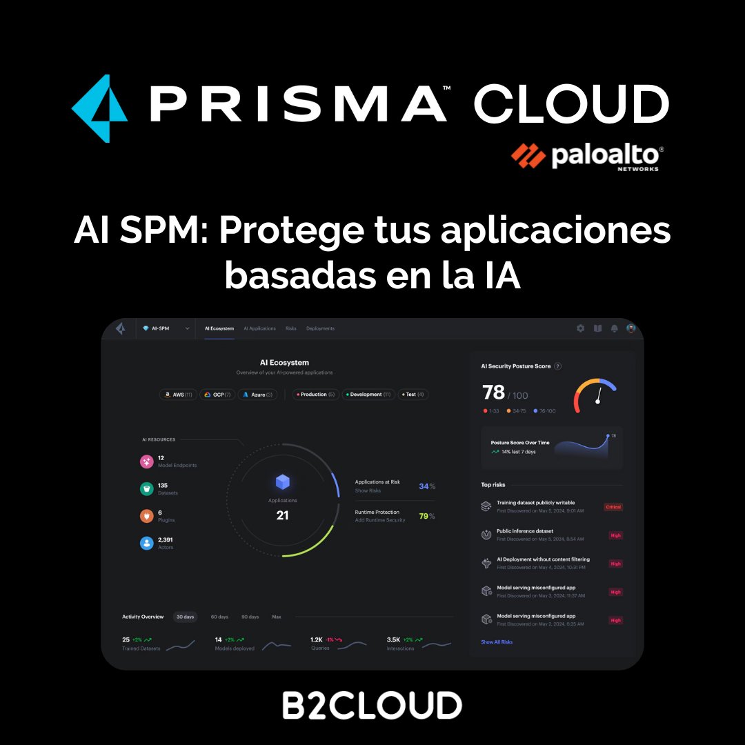 b2cloudtech's tweet photo. 🔴 El riesgo en la nube es real.
🔻Código vulnerable 
🔻Modelos de IA sin protección 
🔻Ataques de día cero Datos expuestos 
🔒Prisma Cloud de @PaloAltoNtwks + IA = Seguridad total 
✅Corrige fallas antes de la implementación. ✅Analiza 1T de eventos cada día para detectar amenazas. 
✅Responde más rápido y protege tu IA.
🚀No pongas en riesgo tu nube. #CloudSecurity #PrismaCloud #PaloAltoNetworks #B2CLOUD #Ciberseguridad