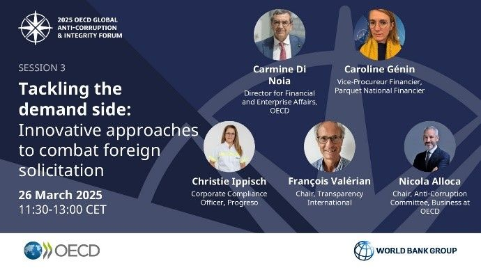 Join our Chair, <a href="/FrancoisValeri3/">François Valérian</a>, tomorrow at the #OECDIntegrity Forum to discuss how cross-border collaboration can disrupt solicitation schemes.

With <a href="/BusinessatOECD/">Business at OECD</a> Chair <a href="/Nallocca77/">Nicola Allocca</a>, <a href="/OECD_BizFin/">OECD Business and Finance</a>'s <a href="/Carmine_Di_Noia/">Carmine Di Noia</a>, <a href="/pr_financier/">Parquet national financier (PNF)</a>'s Caroline Génin &amp; <a href="/Progreso_Latam/">Progreso</a>'s Christie
