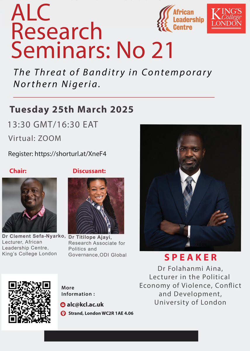 Happening Today! 🚨 
The banditry-induced conflict in northern Nigeria has claimed thousands of lives &amp; displaced over a million people. What drives this wave of #violence? How do communities navigate #insecurity?

Join us TODAY for ALC Research Seminar No. 21 to explore these