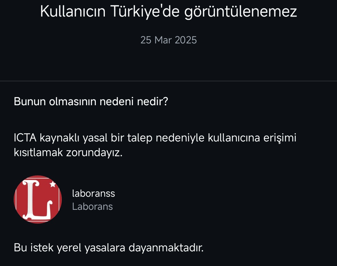 Laborans'a Instagram'dan da Erişim Engeli!

İktidar erişim engeli politikasını sürdürmeye devam ediyor. Instagram hesabımıza da Türkiye'den erişim engeli getirildi. Bütün dostlarımızı yeni hesabımızı takip etmeye ve yaygınlaştırmaya davet ediyoruz!👇
instagram.com/laborans.s