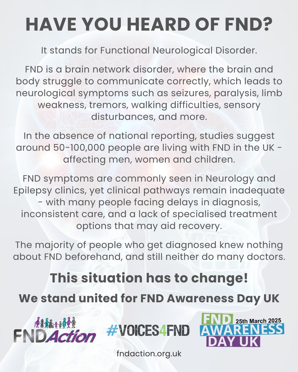 FND Action (@fndaction) on Twitter photo It's the start of #FND Awareness Day UK! Today, we come together to shine a light on Functional Neurological Disorder. Watch out for what the community and beyond will be sharing today and please engage where possible. #fndawarenessdayuk #voices4fnd It's the start of #FND Awareness Day UK! Today, we come together to shine a light on Functional Neurological Disorder. Watch out for what the community and beyond will be sharing today and please engage where possible. #fndawarenessdayuk #voices4fnd