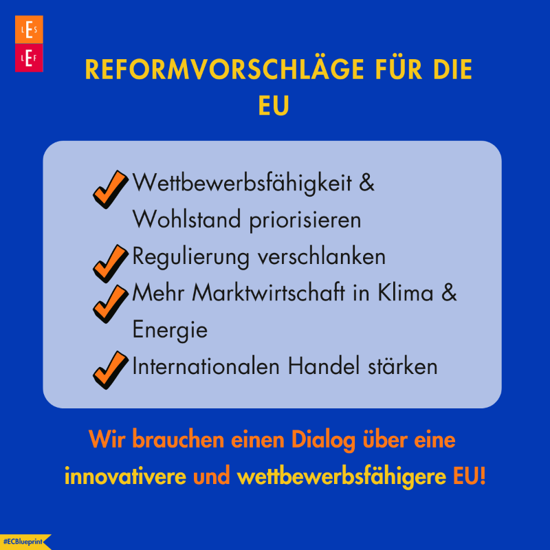 LEStiftung's tweet photo. Wir haben Impulse für die wirtschaftspolitische Zukunft der #EU gesetzt – danke an alle, die mitdiskutiert haben! 🙌 Unsere Botschaft: Mehr Innovation, weniger Bürokratie – für eine wettbewerbsfähigere EU! 🚀
#ECBlueprint #Kampagne2025 #LES #LEF https://t.co/qCbxW2crPx