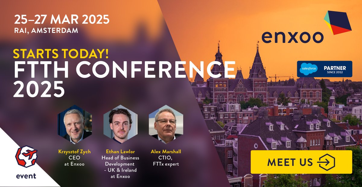 📍 FTTH Conference 2025 starts today – and we’re live in Amsterdam! Meet the @Enxoo team and let’s talk zero-touch automation, scalable #FTTH solutions, and AI-powered growth.

#Enxoo #Salesforce #digitaltransformation #automation #EnxooForFTTx