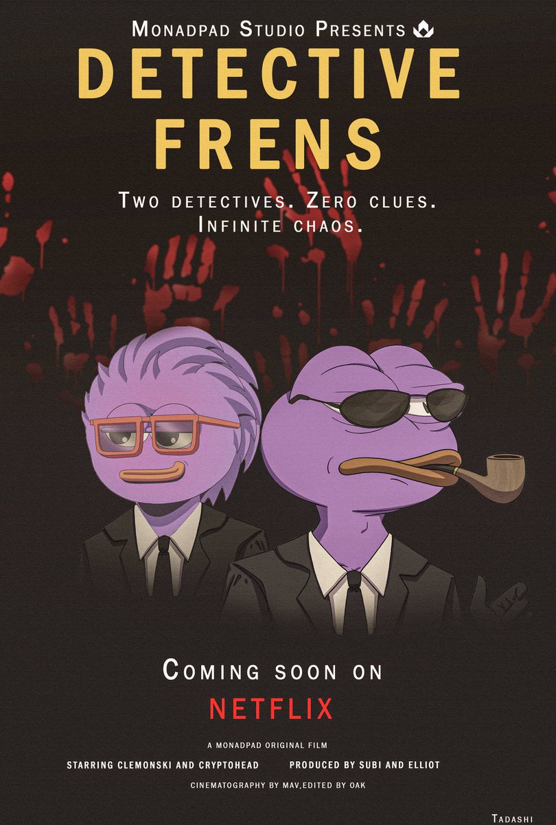 Cooked up a fun movie poster with <a href="/molandaks_xyz/">Molandaks</a> and <a href="/Purple_Frens/">Purple Frens</a> from @MonadPad.

Starring our favorite chaotic duo: CryptoHead and Clemonski, two detectives who might fix the problem… or totally make it worse. Either way, it's gonna be entertaining 😄