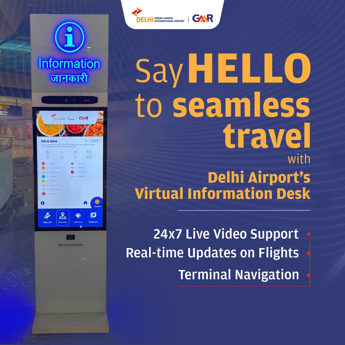 DelhiAirport's tweet image. Travel is made easier with Delhi Airport's Virtual Information Desk! 
Get 24/7 live video support for flight info, directions & more—no waiting, no confusion, just smooth travel!
#DELAirport #VirtualHelp #24x7Assistance #TravelSmart #DELExperience
